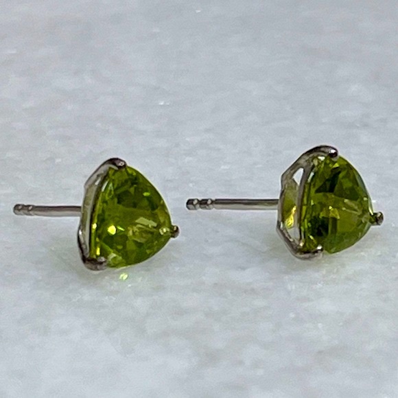 Peridot Sterling Silver Trillion Stud Earrings - Picture 8 of 12